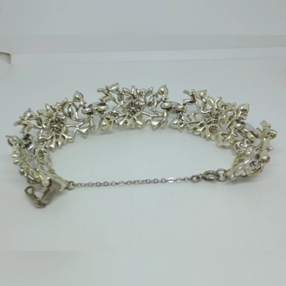 * vintage signed Coro wide clear rhinestones flowers bracelet